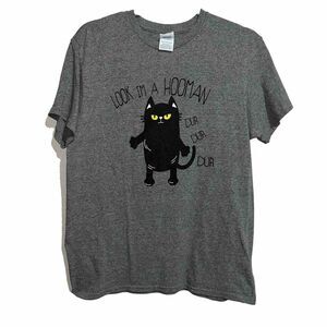Look I’m Hooman Cat Graphic T-Shirt Women’s Medium Grey